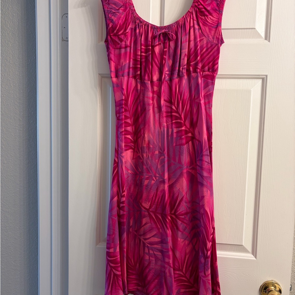 Pink and Purple Tropical Leaf Print Dress